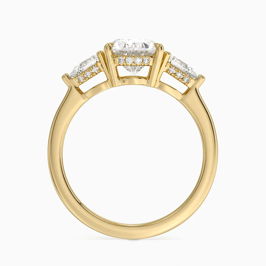 Oval Cut Diamond Engagement Ring, 3 Stone Pear Side Diamond Ring, Solid Gold Promise RingOval Cut Diamond Engagement Ring, 3 Stone Pear Side Diamond Ring, Solid Gold Promise Ring