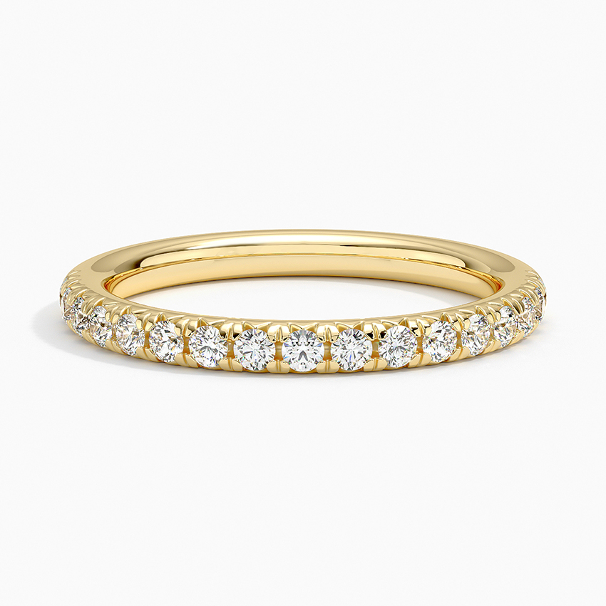 Diamond Half Eternity Ring, Thin Diamond Wedding Band, Solid Gold Stackable Ring