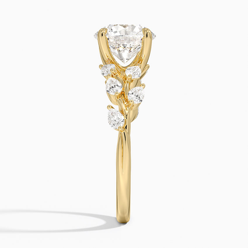 Round Cut Diamond Leaf Engagement Ring, Nature Inspired Floral Ring, Vintage Style Bridal Ring