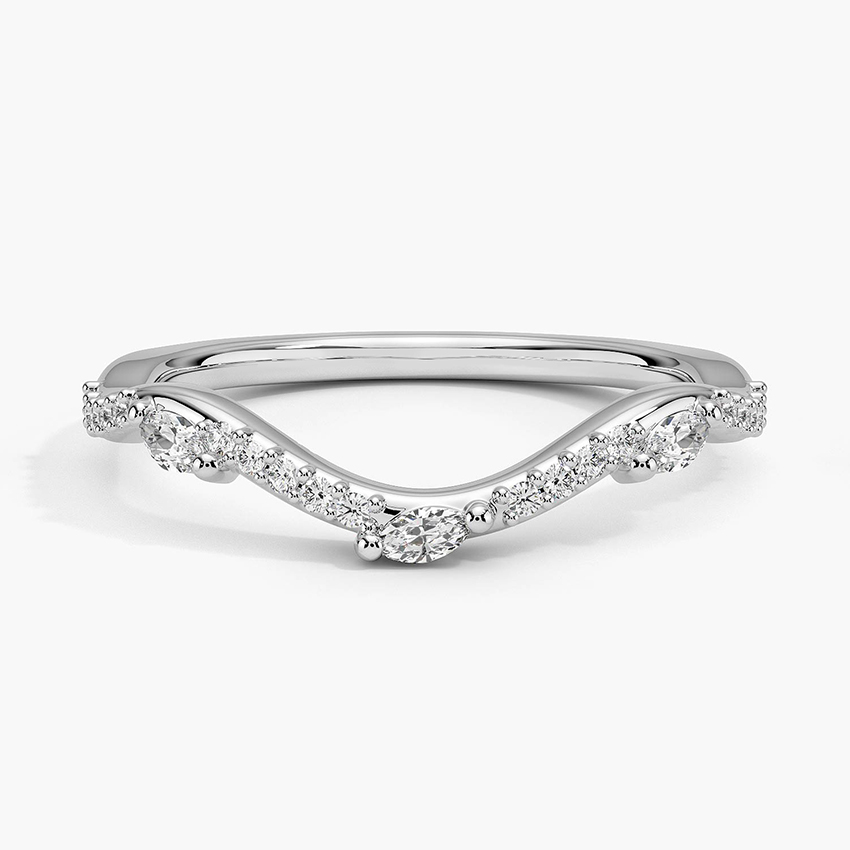 Marquise Diamond V Band Ring, Curved Wedding Band, Chevron Diamond Ring