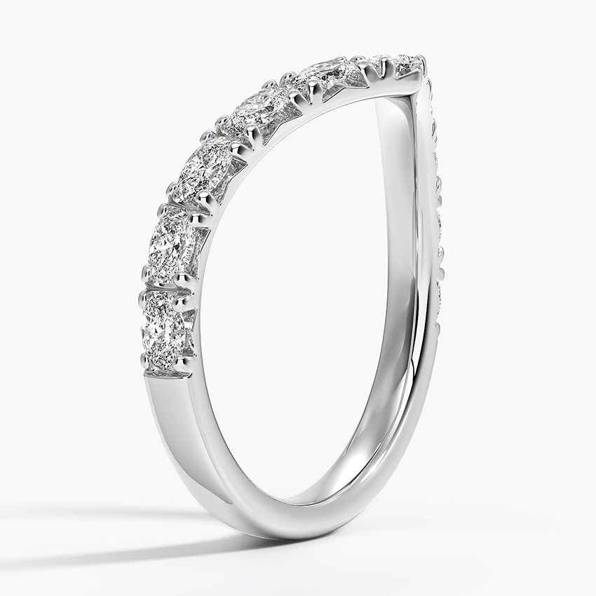 Chevron Diamond Wedding Band, V Shaped Diamond Ring, Curved Stacking Ring