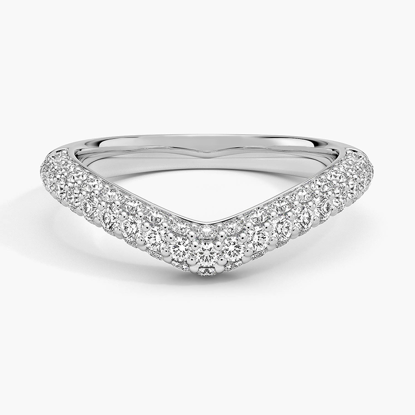 V Shape Diamond Wedding Band, Chevron Diamond Ring, Curved Stacking Ring