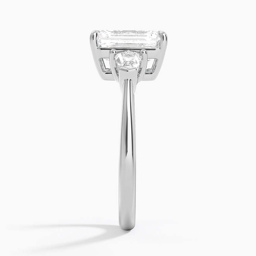 Emerald Cut Diamond Three Stone Engagement Ring, Trillion Side Diamond Ring, Bridal Ring