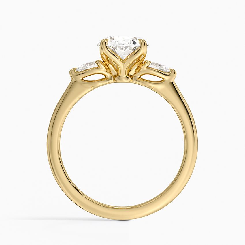 Oval Cut Three Stone Engagement Ring, Diamond Side Stones Ring, Solid Gold Ring