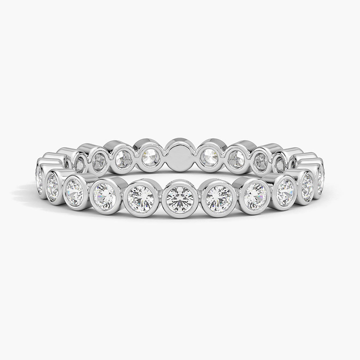 Bezel Set Diamond Eternity Band Ring, Round Cut Full Eternity Ring, Minimalist Wedding Band