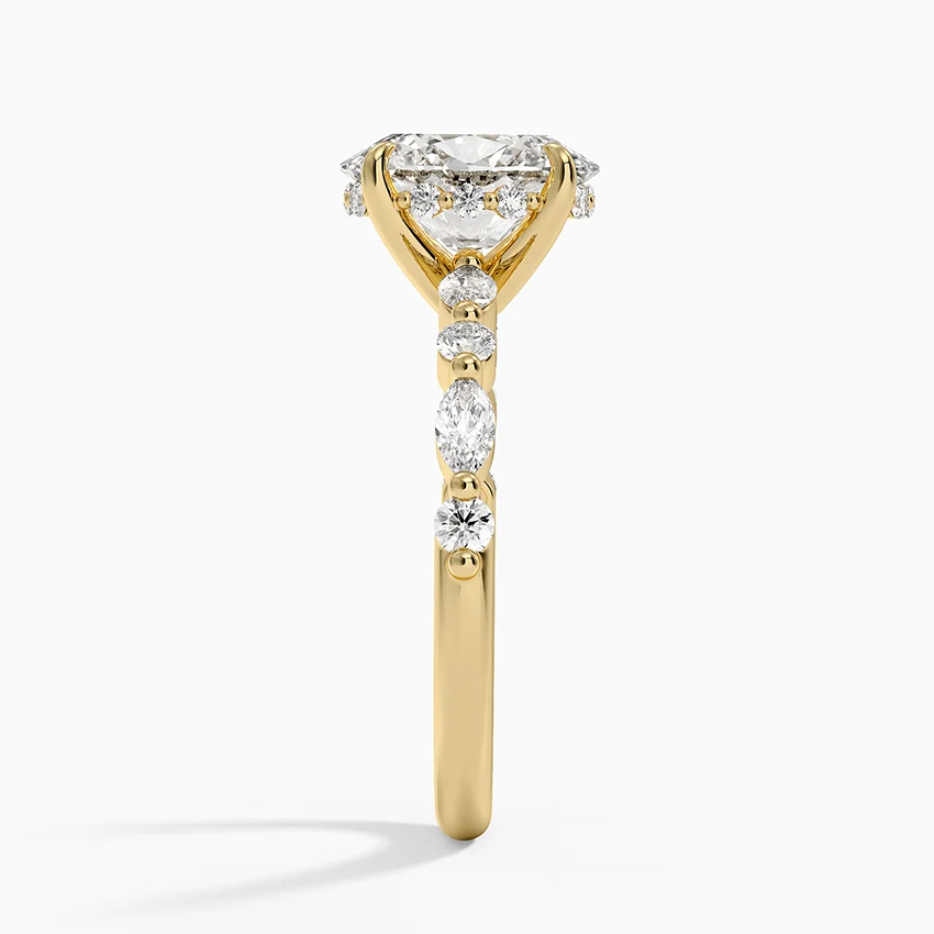 Oval Cut Diamond Engagement Ring with Marquise, Hidden Halo Solitaire Ring