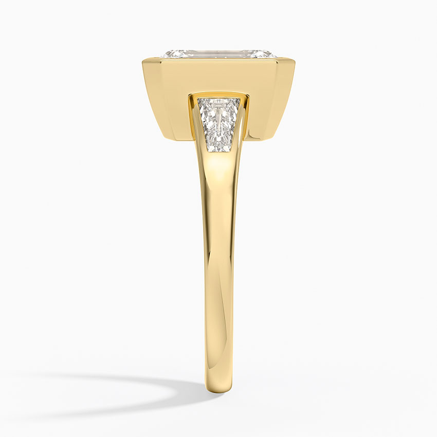 Emerald Cut Diamond Engagement Ring, Bezel Set Solitaire Ring, Tapered Side Stone Ring