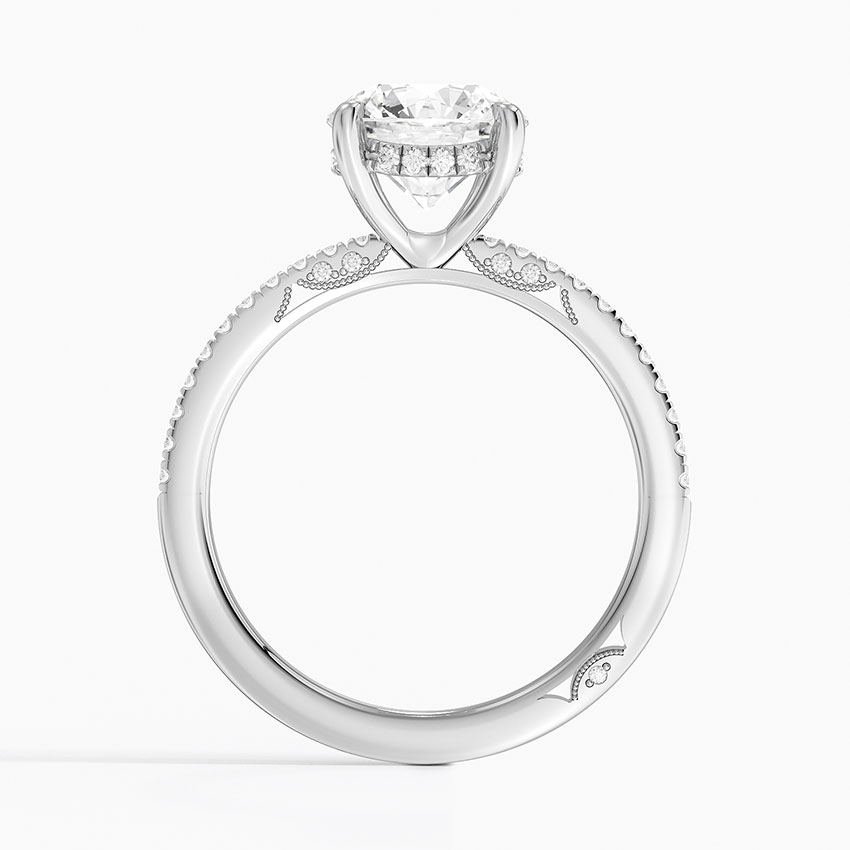 Round Brilliant Cut Diamond Engagement Ring, Solitaire with Pavé Band, Promise Ring for Her