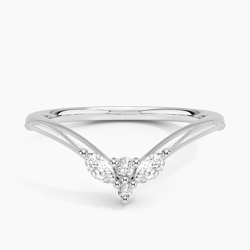 Marquise Diamond V Band Ring, Minimalist Chevron Wedding Band, Promise Ring