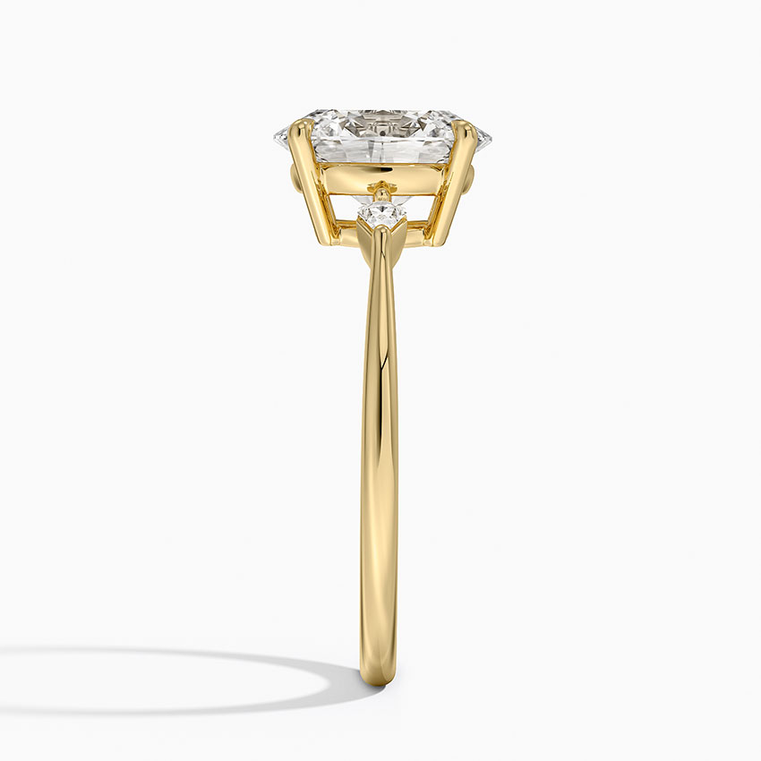 Oval Cut Diamond Engagement Ring with Trillion Side Stones, 3 Stone Diamond Ring, Minimalist Bridal Ring