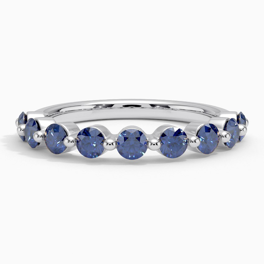 Blue Sapphire Diamond Eternity Band Ring, Round Cut Blue Gemstone Wedding Band, Anniversary Gift for Her
