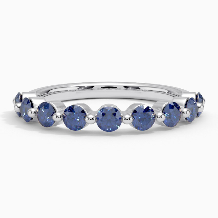 Blue Sapphire Diamond Eternity Band Ring, Round Cut Blue Gemstone Wedding Band, Anniversary Gift for Her