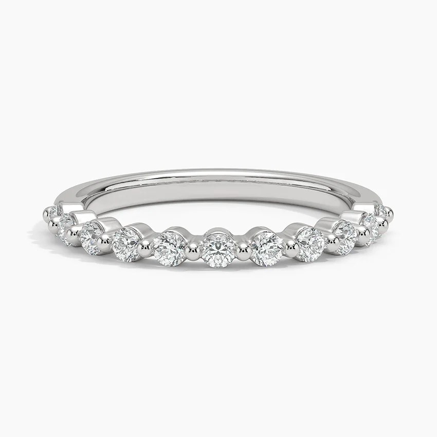 Minimalist Diamond Wedding Band, Round Cut Stackable Ring, Half Eternity Diamond Band