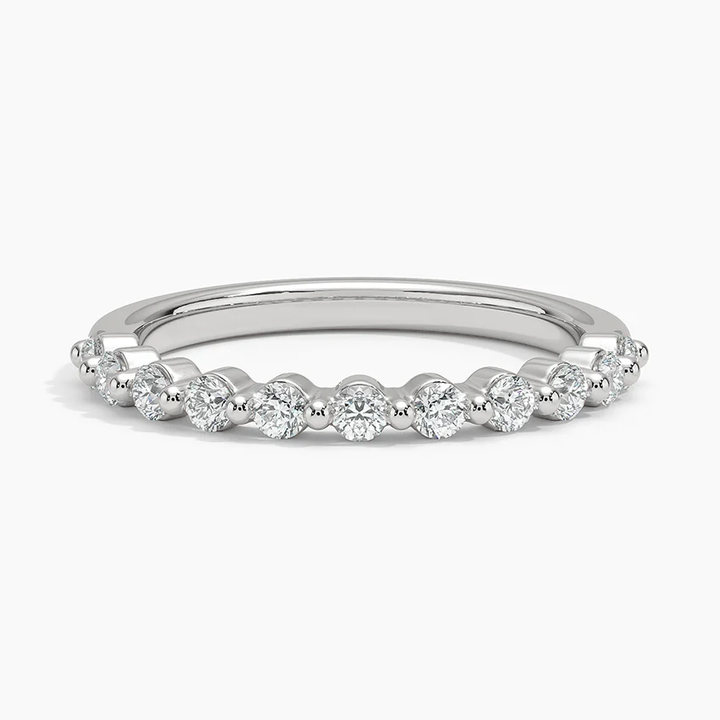 Minimalist Diamond Wedding Band, Round Cut Stackable Ring, Half Eternity Diamond Band