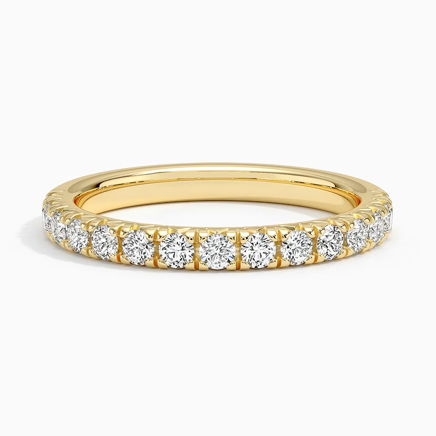 Round Cut Diamond Half Eternity Band, Solid Gold Wedding Ring, Dainty Diamond Stackable Ring