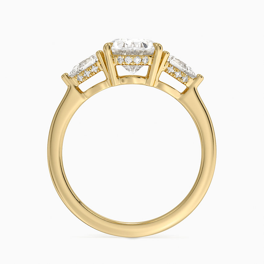 Oval Cut Diamond Engagement Ring, Three Stone Pear Side Diamond Ring
