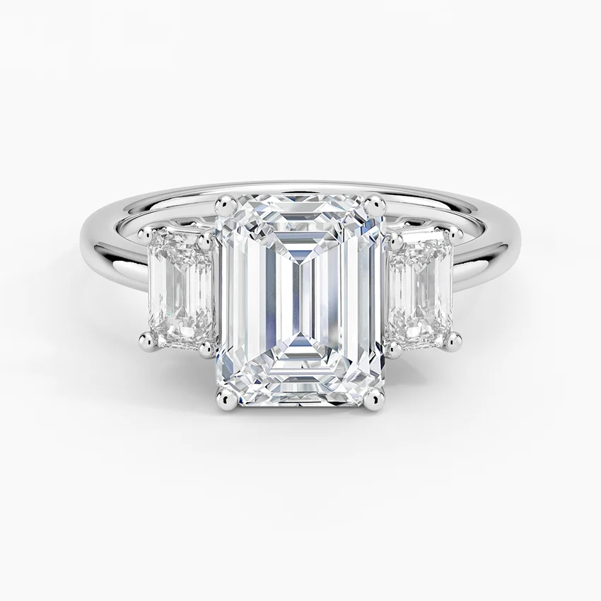 Emerald Cut Diamond Three Stone Engagement Ring, 3 Stone Emerald Cut Ring, Minimalist Luxury Bridal Ring