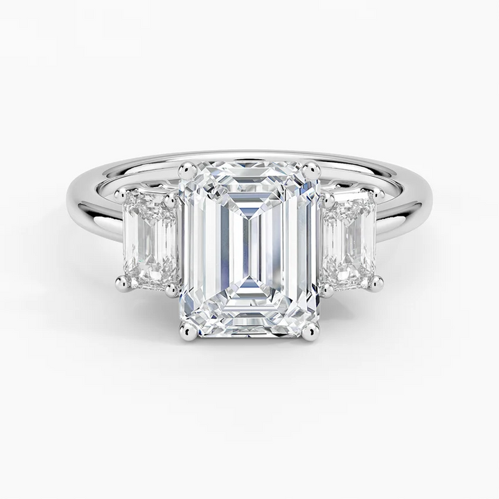 Emerald Cut Diamond Three Stone Engagement Ring, 3 Stone Emerald Cut Ring, Minimalist Luxury Bridal Ring