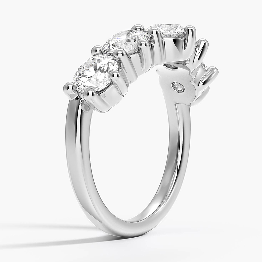 Five Stone Diamond Ring, Round Cut Half Eternity Band, Minimalist Wedding Band