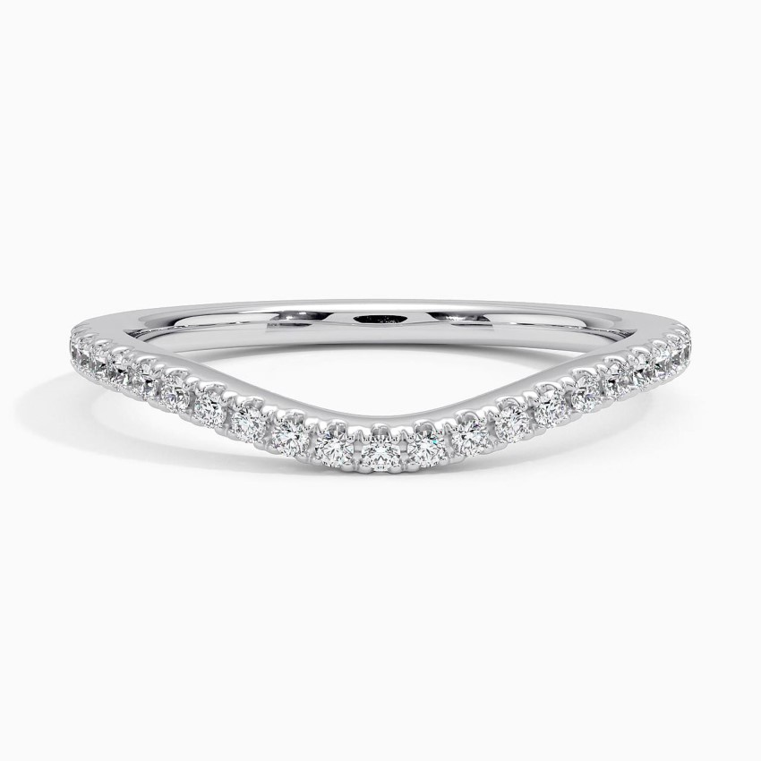 V Shape Diamond Wedding Band, Curved Chevron Diamond Ring, Stackable Wedding Ring