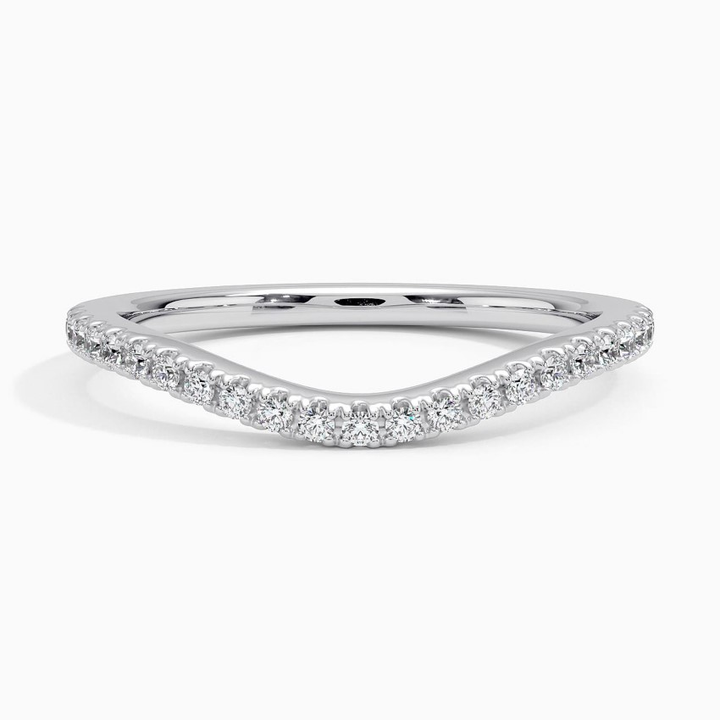 V Shape Diamond Wedding Band, Curved Chevron Diamond Ring, Stackable Wedding Ring