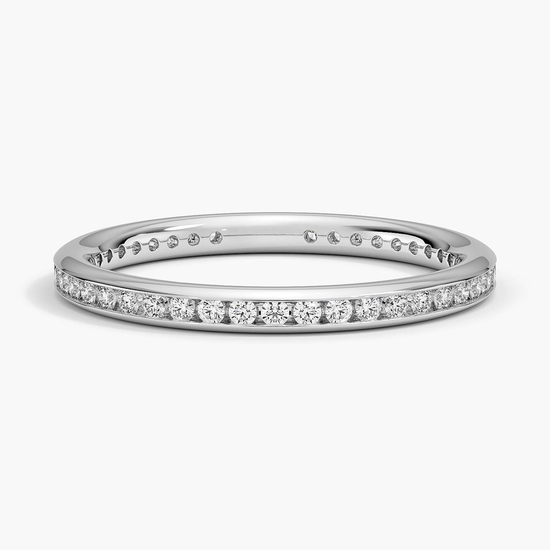 Minimalist Diamond Band Ring, Channel Set Round Diamond Ring, Stackable Wedding Band