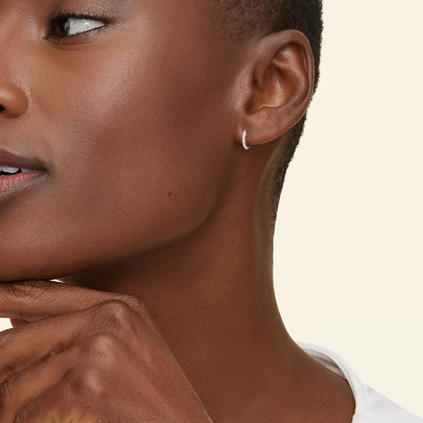 Minimalist Diamond Huggie Hoop Earrings, Dainty Pavé Diamond Hoops for Everyday Wear
