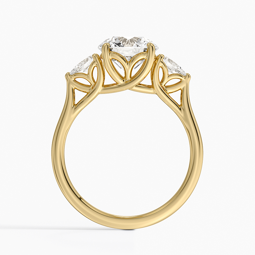 Round Cut Diamond Engagement Ring, 3 Stone Diamond Ring, Pear Side Stone Ring
