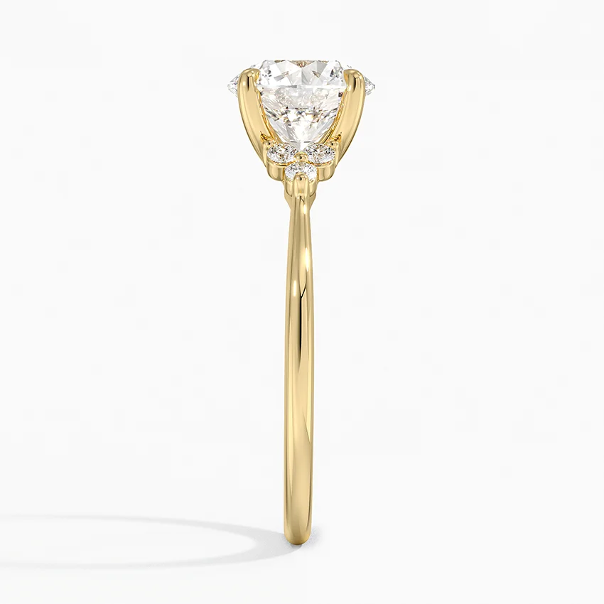 Classic Round Solitaire Diamond Ring with Side Accent Stones, Minimalist Engagement Ring