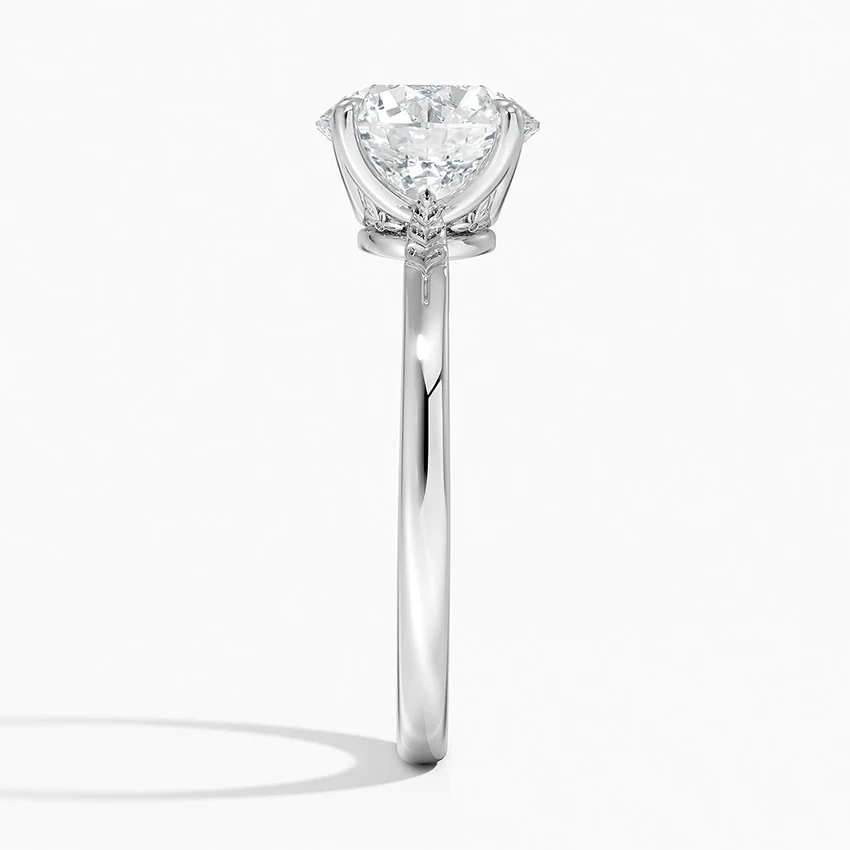 Nature-Inspired Leaf Detail Round Solitaire Diamond Engagement Ring
