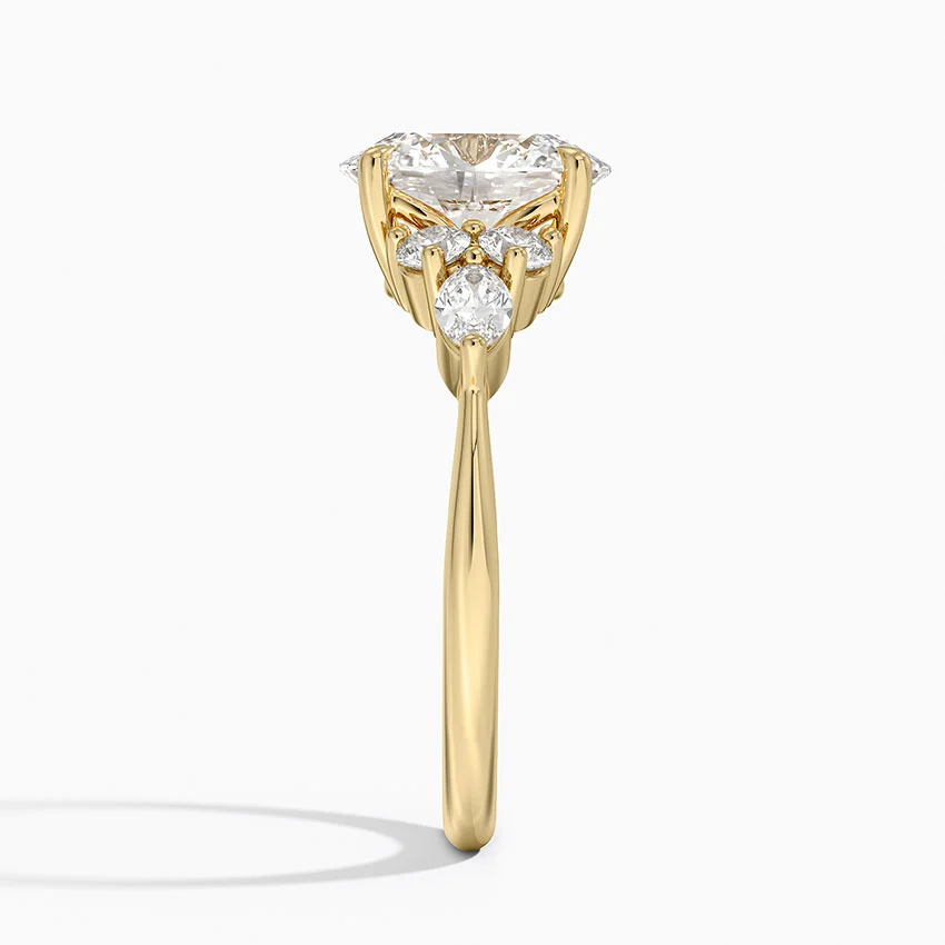 Round Cut Moissanite Engagement Ring with Emerald Leaf Vine Band, Nature Inspired Diamond Ring, Unique Bridal Ring