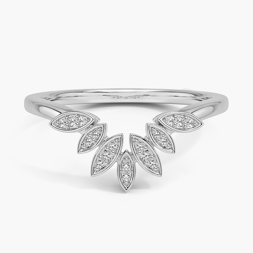 Marquise Diamond Chevron Ring, Leaf Cluster V Band, Minimalist Wedding Band
