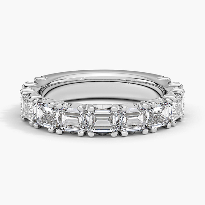 Emerald Cut Diamond Eternity Band Ring, Full Eternity Wedding Band, Baguette Diamond Ring