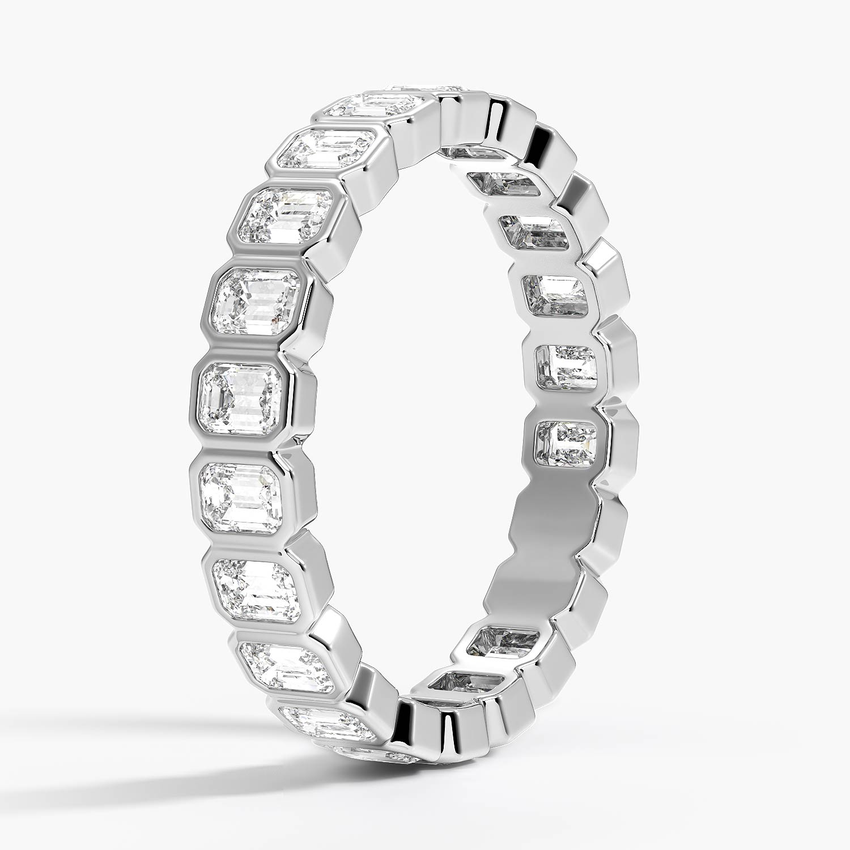 Emerald Cut Diamond Eternity Band, Full Eternity Ring, Bezel Set Diamond Wedding Band