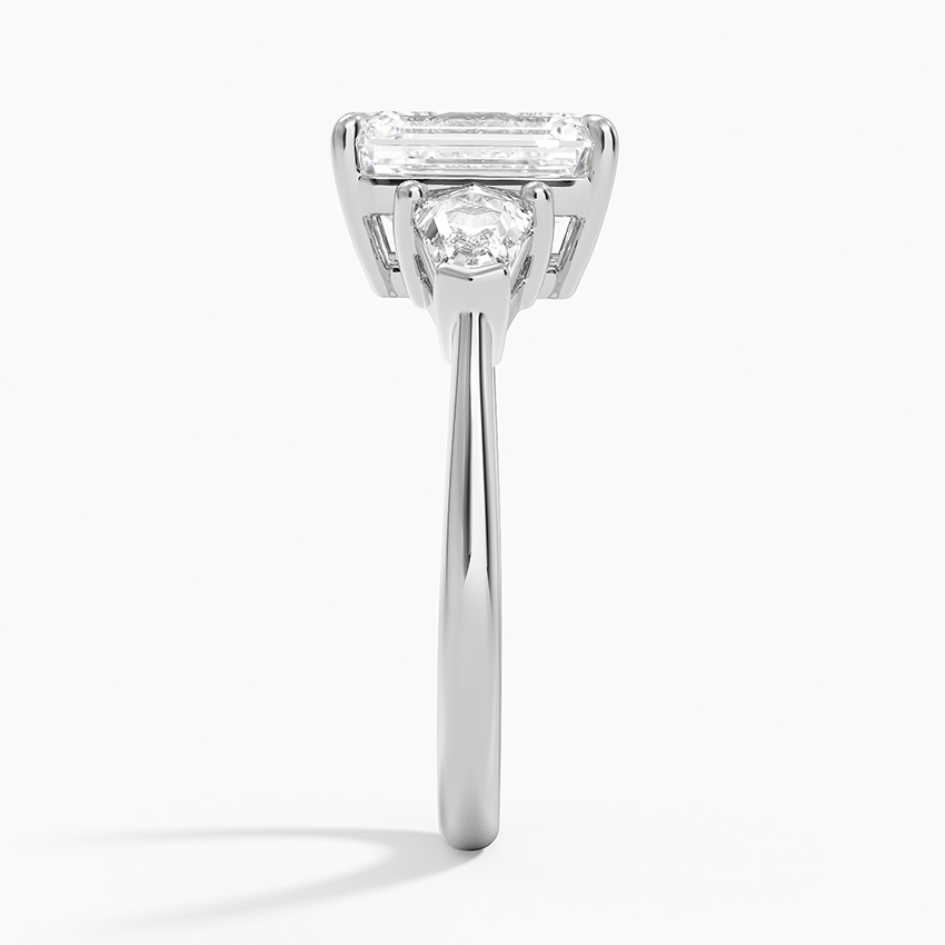 Emerald Cut Diamond Three Stone Engagement Ring, Trapezoid Side Stones, Minimalist Luxury Bridal Ring
