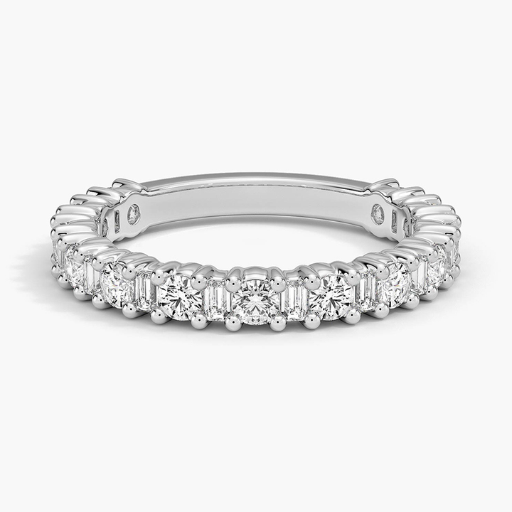 Round & Baguette Diamond Eternity Band, Full Eternity Ring, Wedding Band