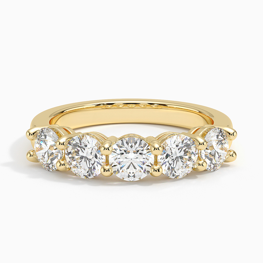 Five Stone Diamond Wedding Band, Round Cut Anniversary Ring, Minimalist Stackable Diamond Ring