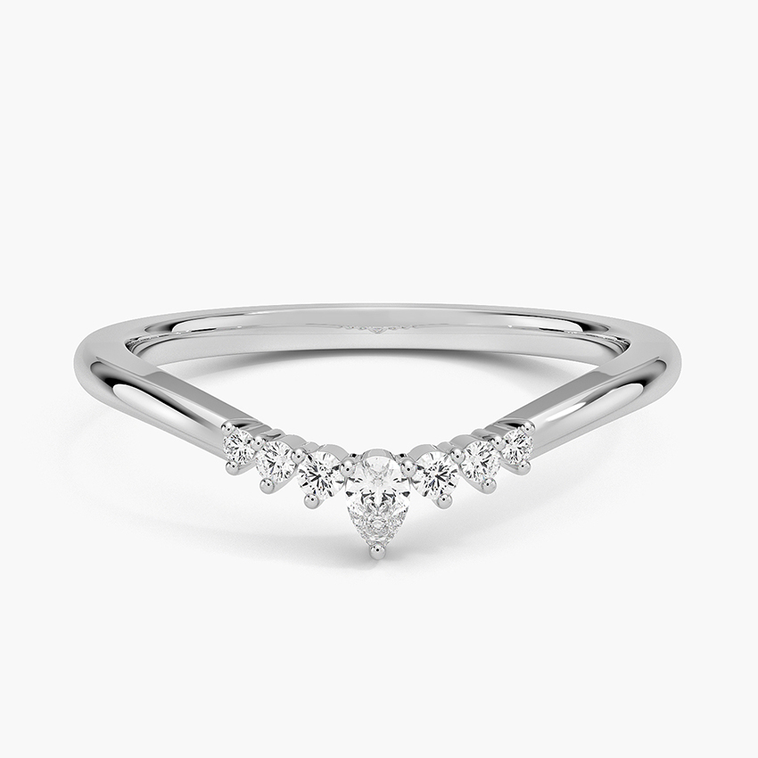 V Shape Diamond Ring, Pear Cut Center Diamond Band, Minimalist Wedding Ring