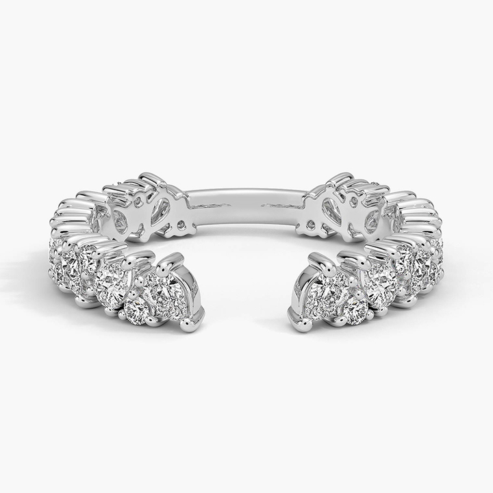 Open Diamond Cuff Ring, Marquise & Round Cut Diamond Ring, Fine Jewelry Gift for Her
