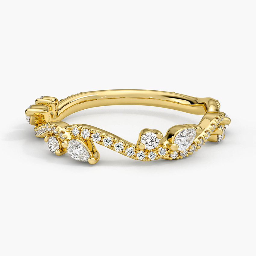 Chevron Diamond Wedding Band, Curved V Shaped Diamond Ring, Marquise & Round Diamond Stacking Ring