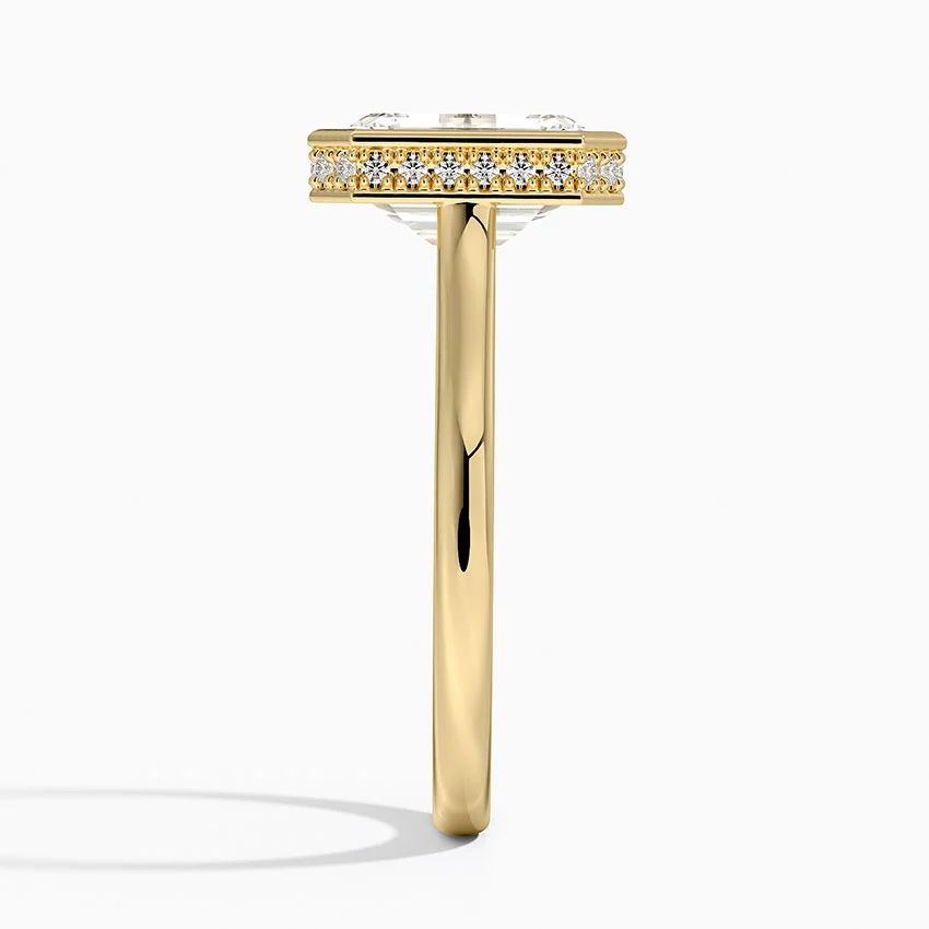 Emerald Cut Diamond Engagement Ring in Bezel Setting, Hidden Halo Split Shank Ring, Minimalist Luxury Ring