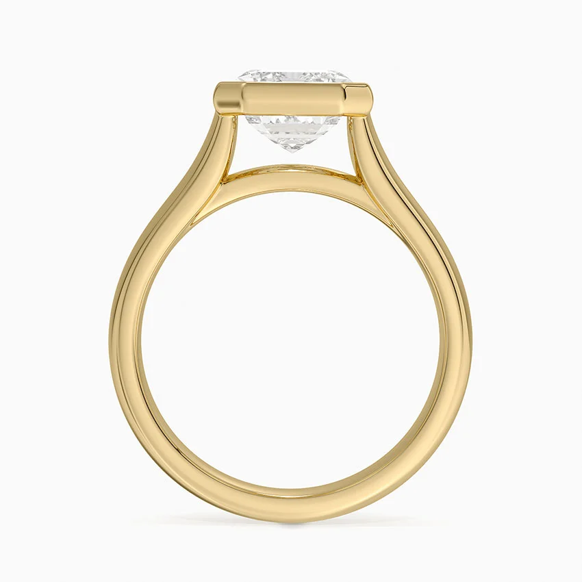 Emerald Cut Diamond Bezel Set Engagement Ring, Modern Solitaire Ring, Minimalist Statement Ring