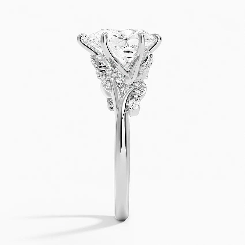 Pear Cut Diamond Leaf Engagement Ring, Nature Inspired Bridal Ring, Vine Style Diamond Ring
