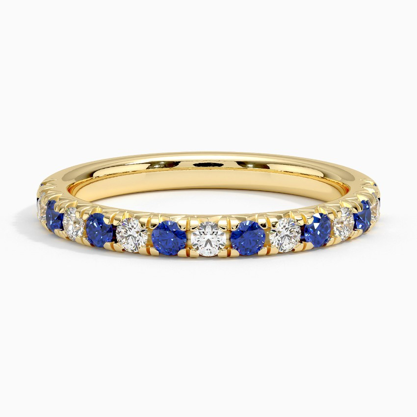 Blue Sapphire & Diamond Eternity Band Ring, Alternating Gemstone Wedding Band, Stackable Anniversary Ring