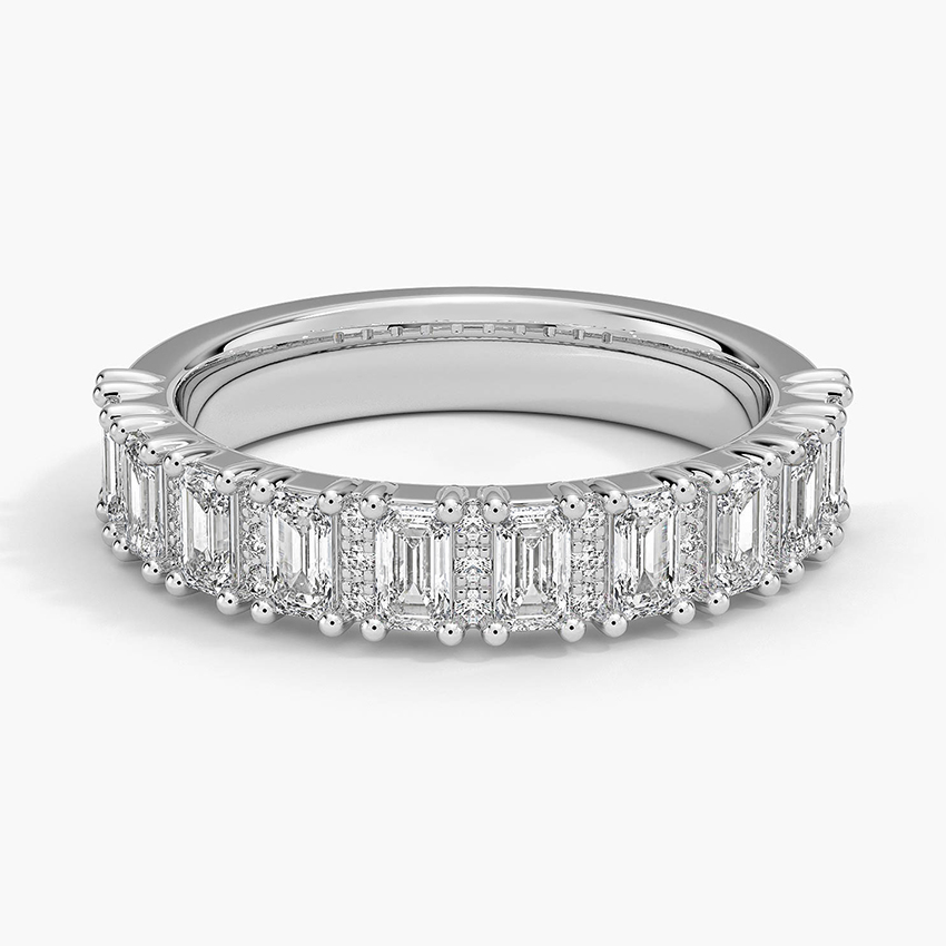 Emerald Cut Diamond Eternity Band Ring, Baguette & Round Diamond Wedding Band, Solid Gold Stackable Ring