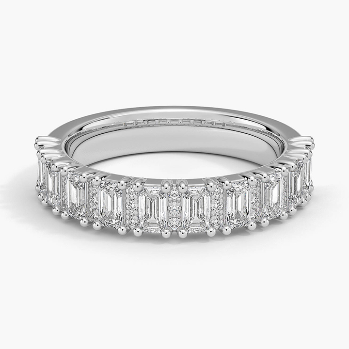 Emerald Cut Diamond Eternity Band Ring, Baguette & Round Diamond Wedding Band, Solid Gold Stackable Ring