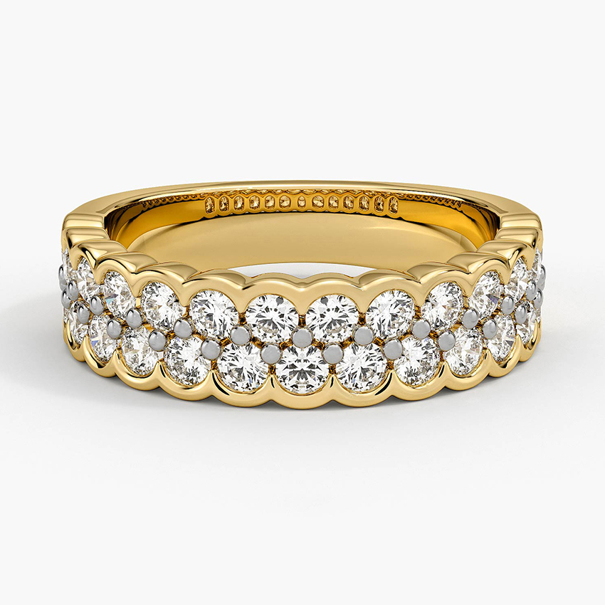 Scalloped Diamond Eternity Band, Round Brilliant Cut Wedding Ring, Solid Gold Anniversary Band