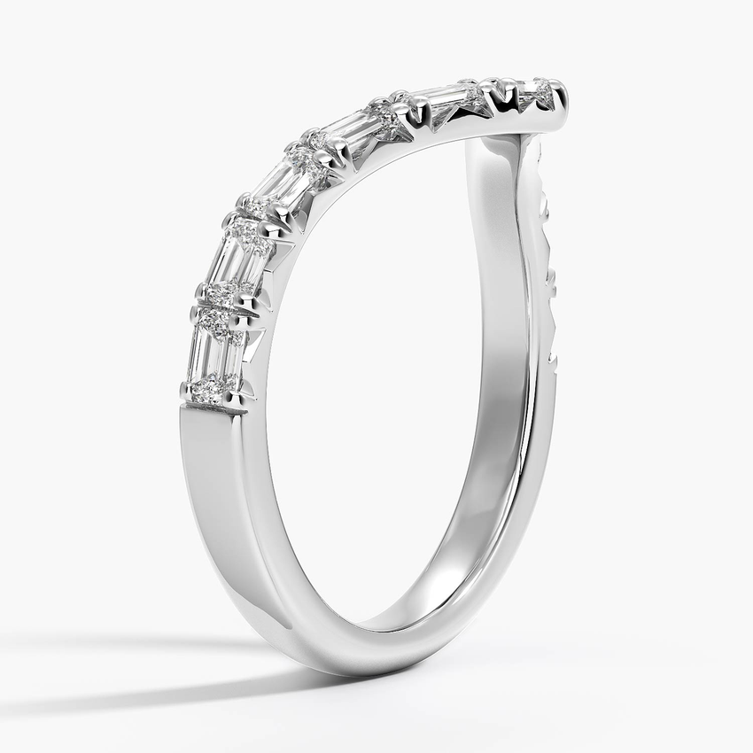 V-Shaped Diamond Ring, Chevron Baguette Diamond Band, Minimalist Wedding Band