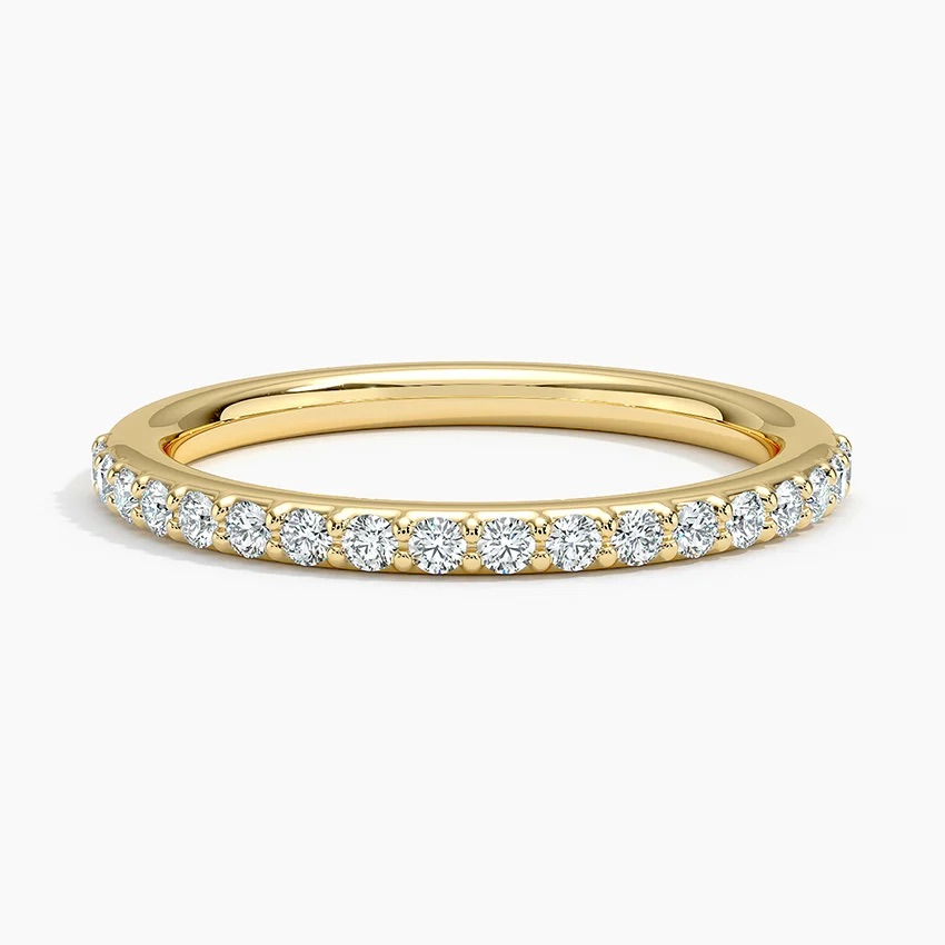 Minimalist Diamond Wedding Band Ring, Half Eternity Gold Ring, Stackable Diamond Ring