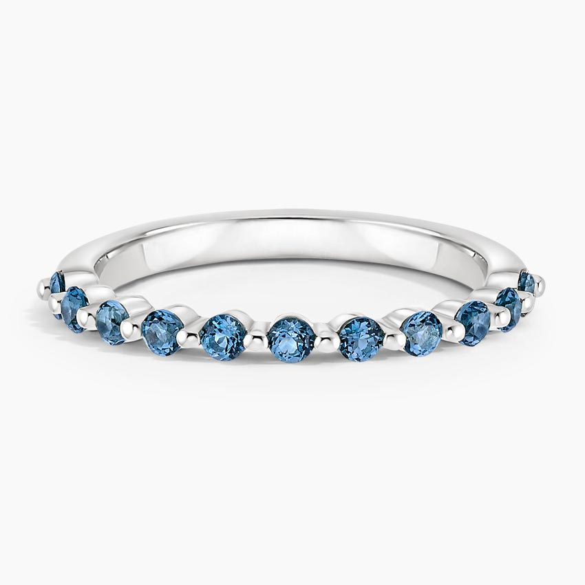 Blue Diamond Eternity Band Ring, Minimalist Stackable Wedding Band, Round Cut Blue Stone Ring